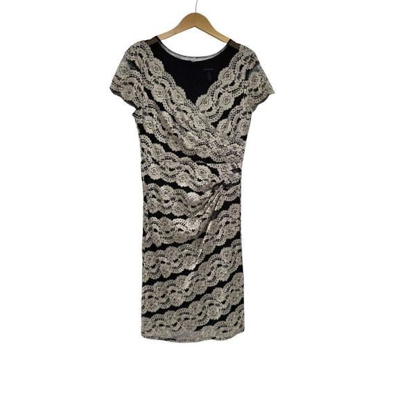 R&M Richard’s Black Metallic Gold Lace Mesh Formal Dress Womens Size 12 - Picture 1 of 6